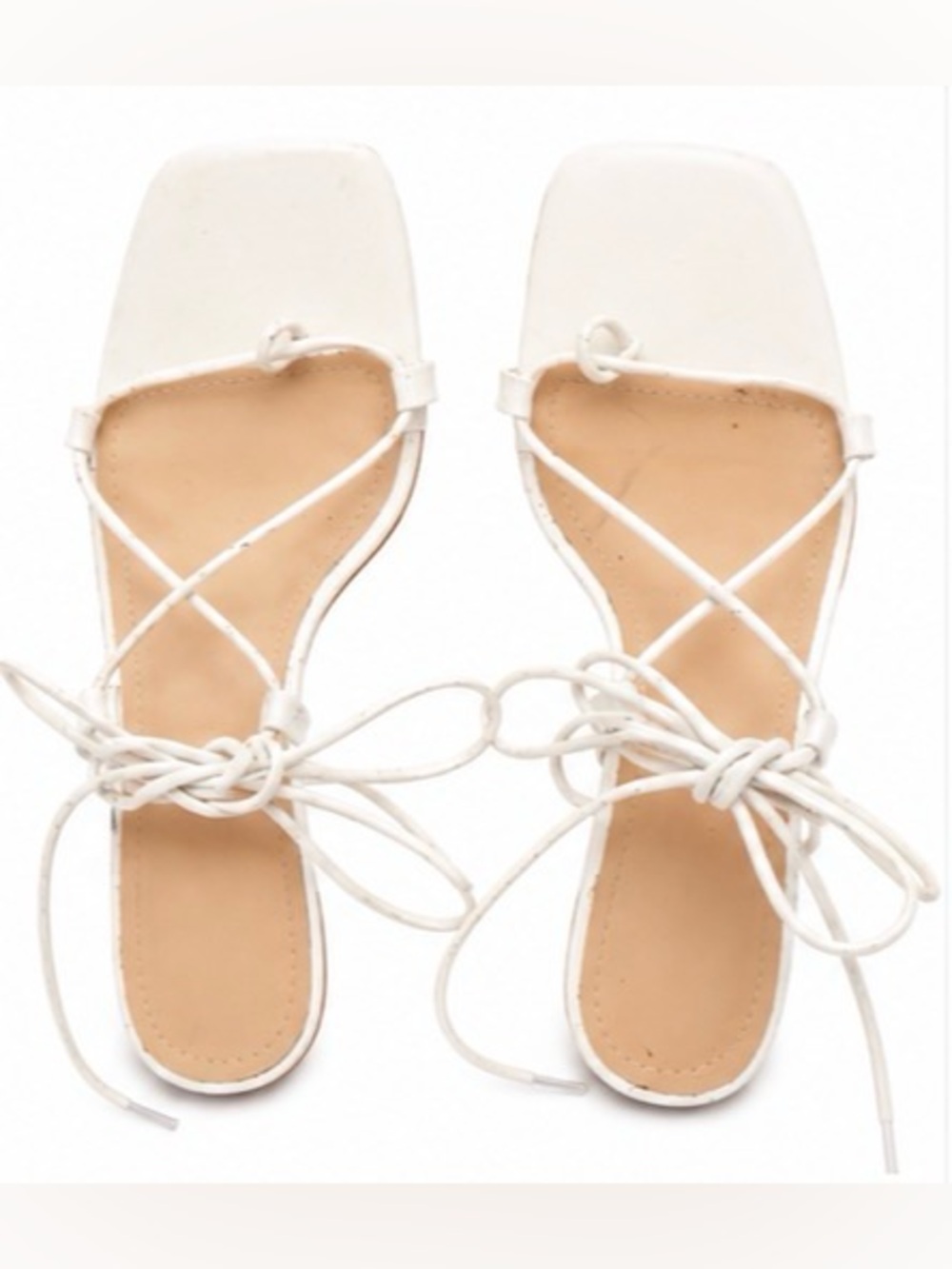 SHEIN White Lace-Up Strappy Square Toe Sandals